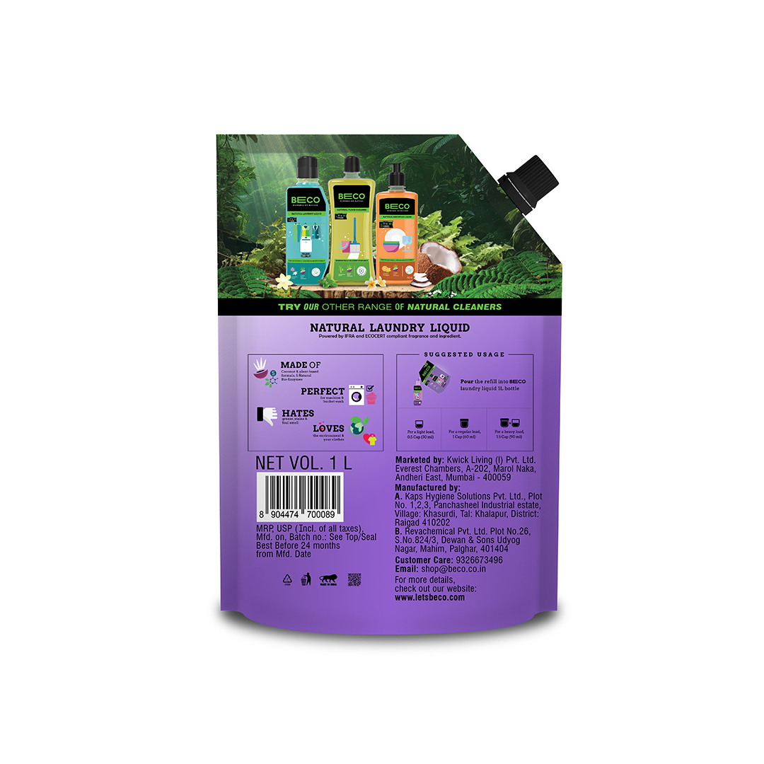 Natural Laundry Cleaner Liquid Refill | Front Load - 1 litre