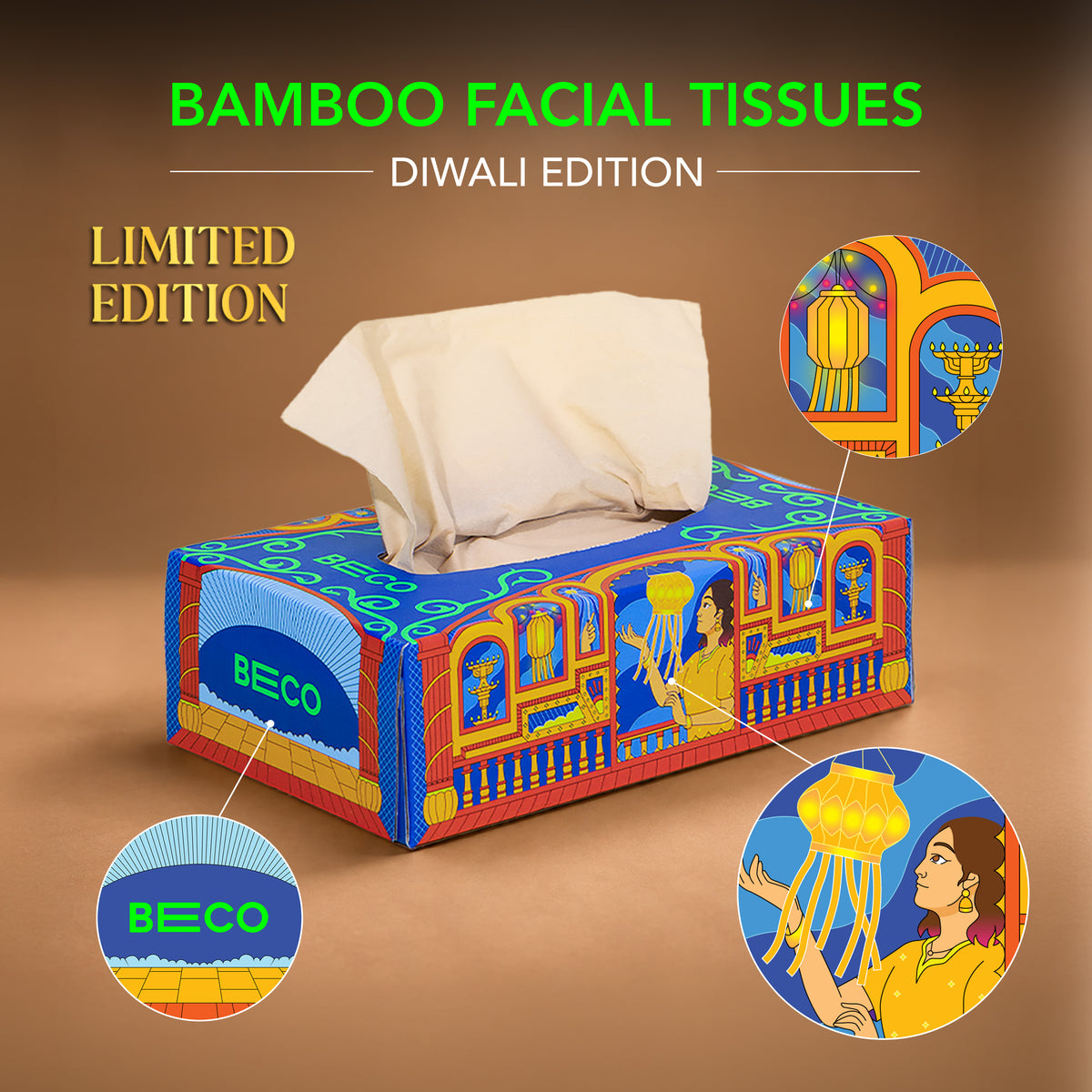 Colourful Diwali Facial Tissue Box