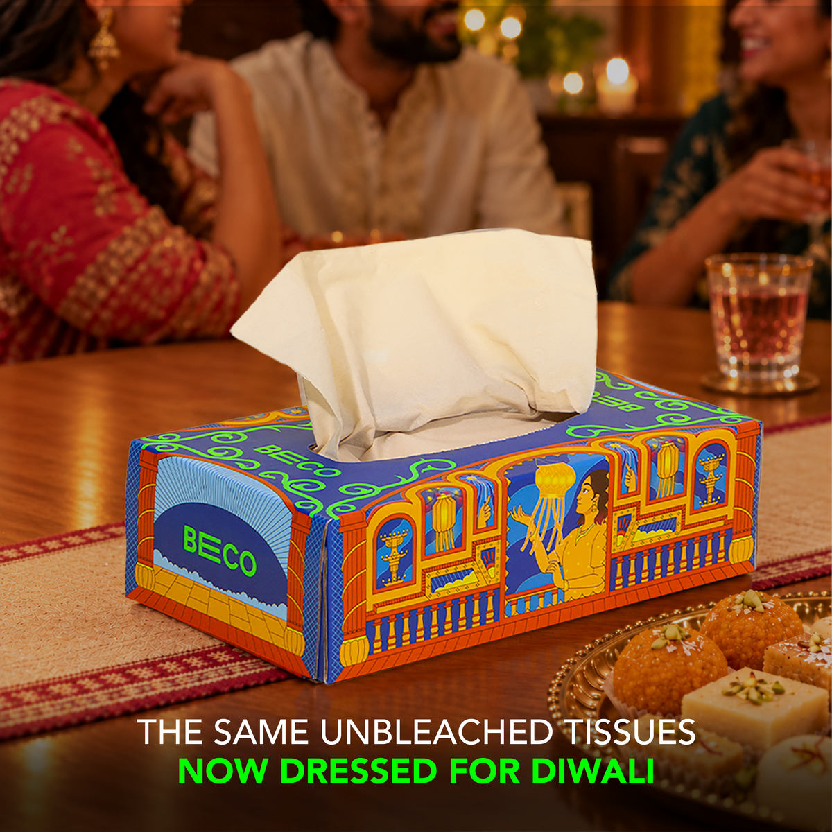 Colourful Diwali Facial Tissue Box