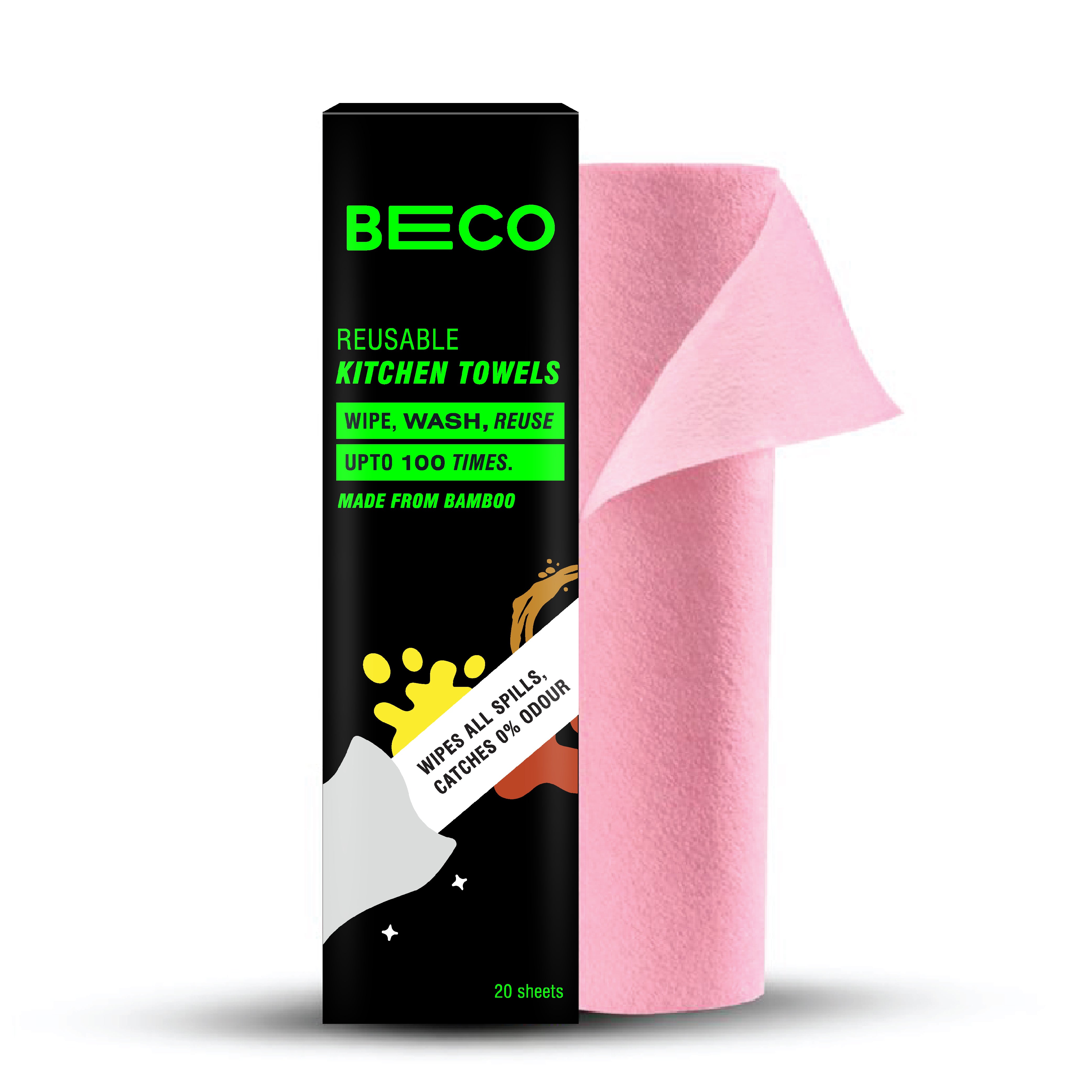 Reusable Bamboo Kitchen Towel Pink - 20 Sheets