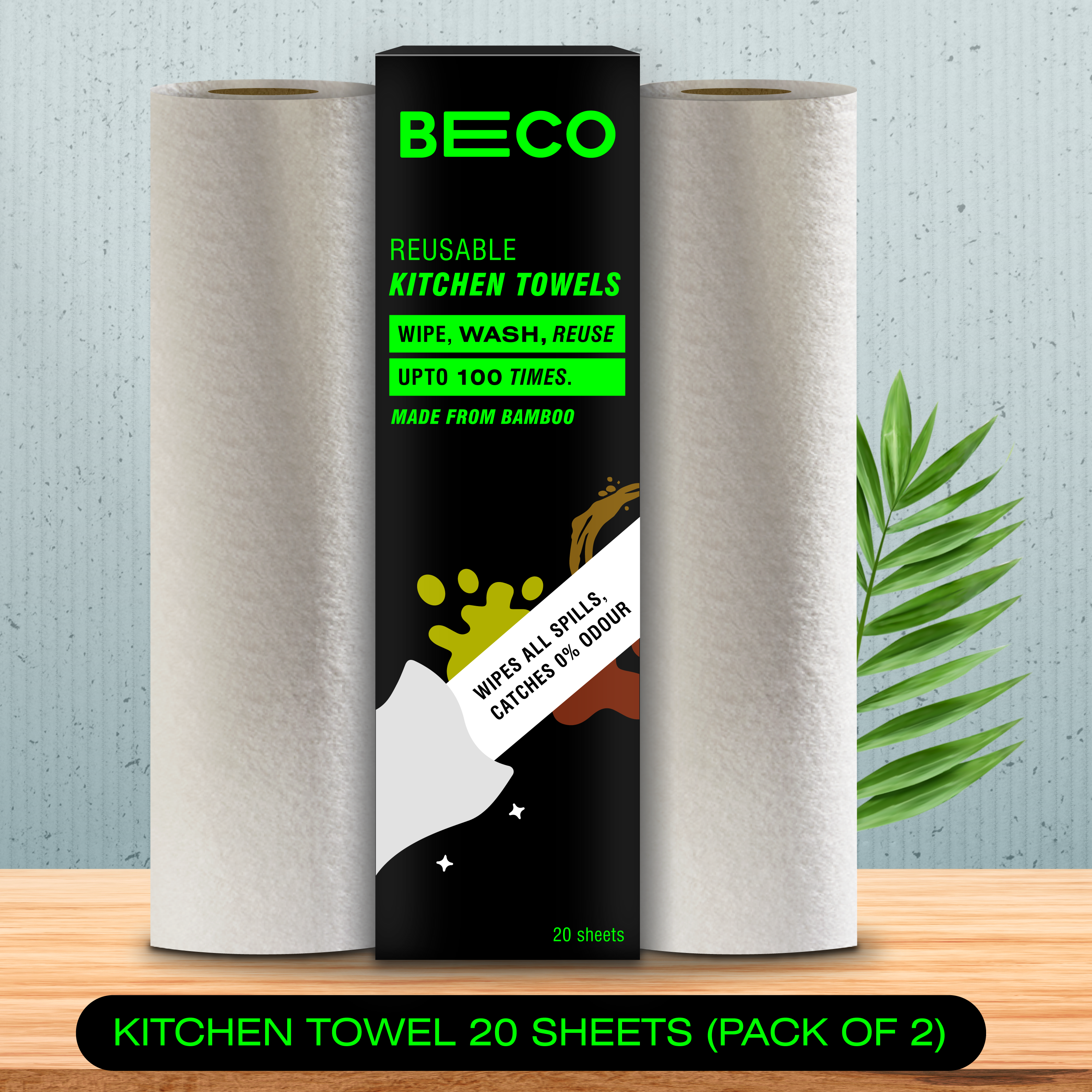 Reusable Bamboo Kitchen Towel - 20 Sheets | Pack of 2