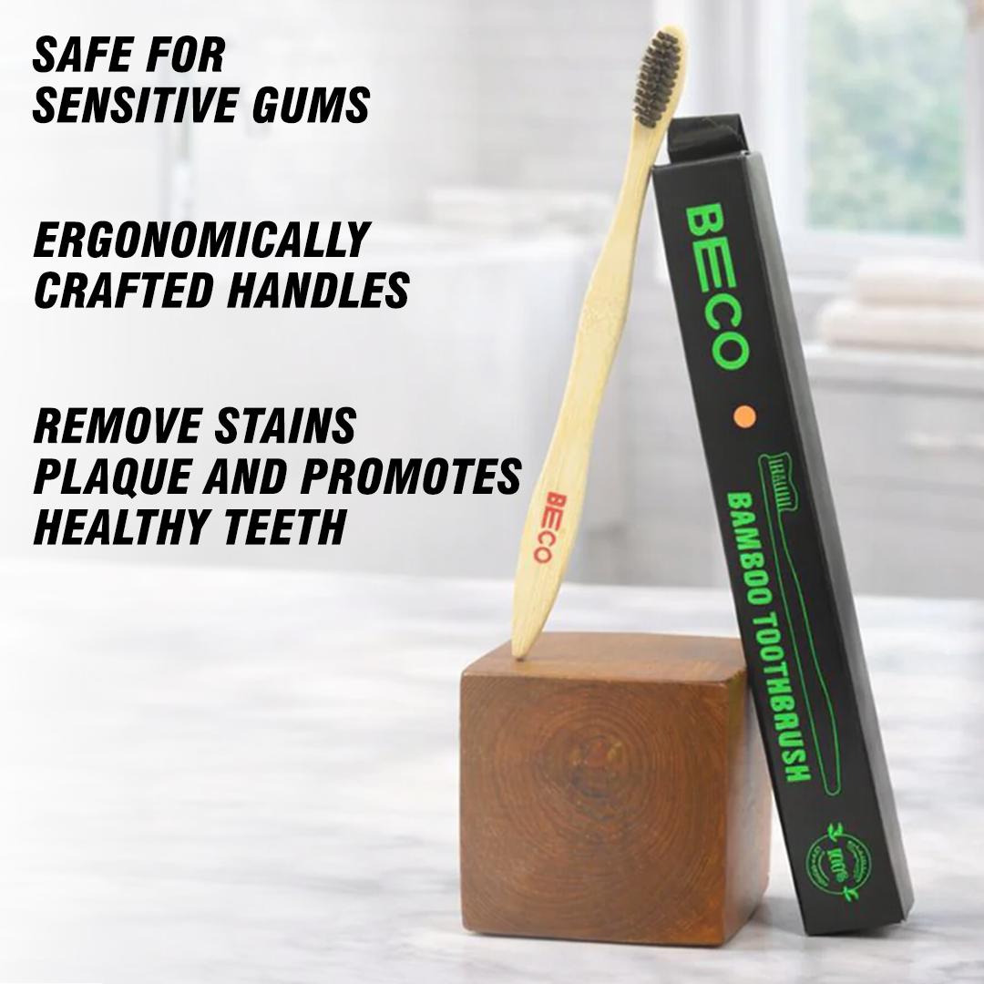 Bamboo Toothbrush with Activated Charcoal Bristles, Pack of 4