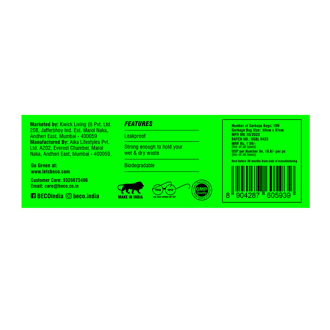 Biofriendly Garbage Bags - Large - 15 bags/roll