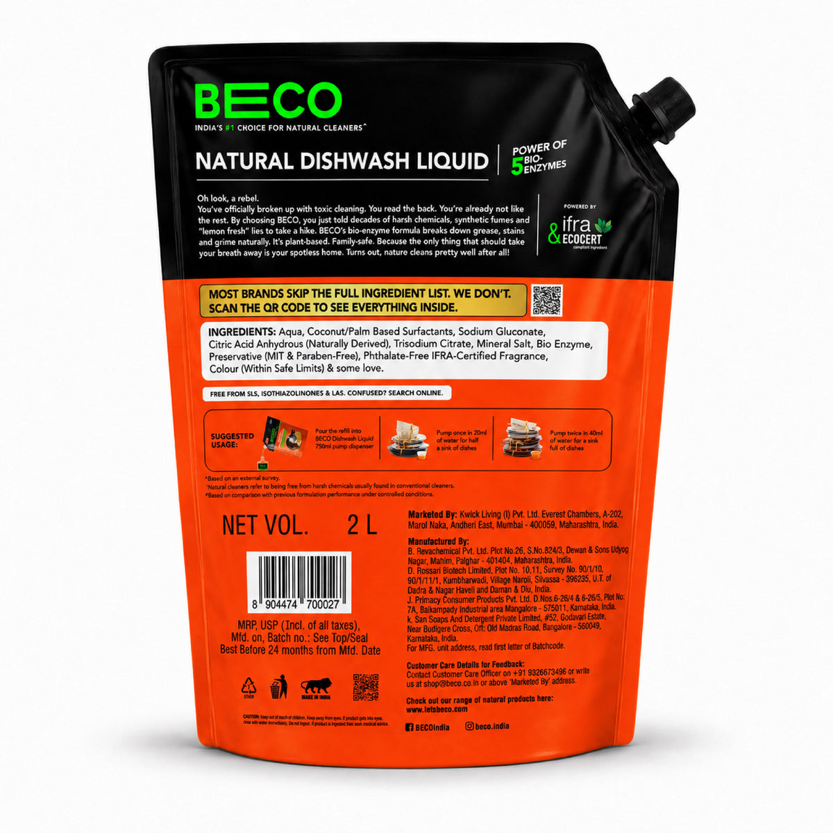 Natural Dishwash Liquid Refill - 2 litre