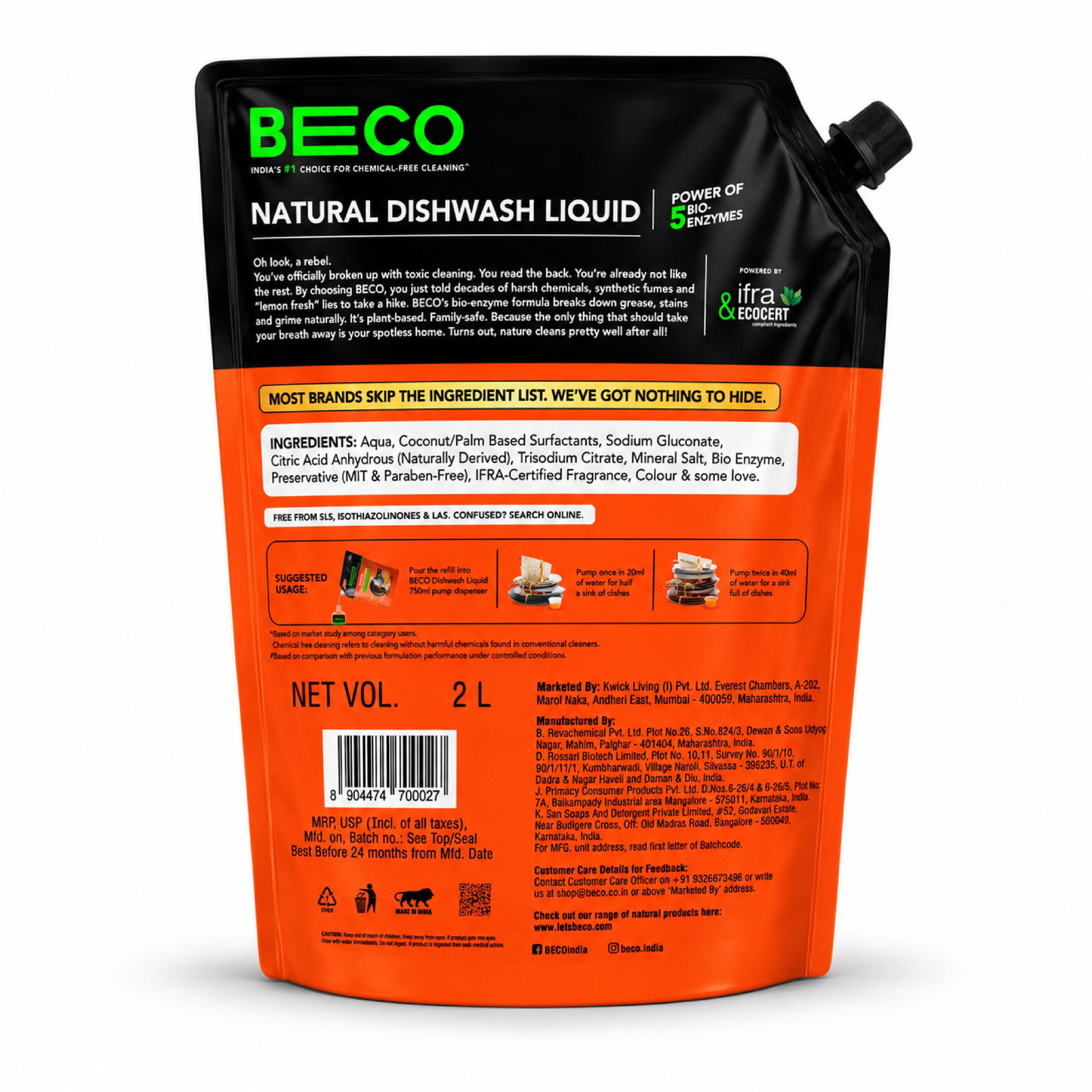 Natural Dishwash Liquid Refill - 2 litre