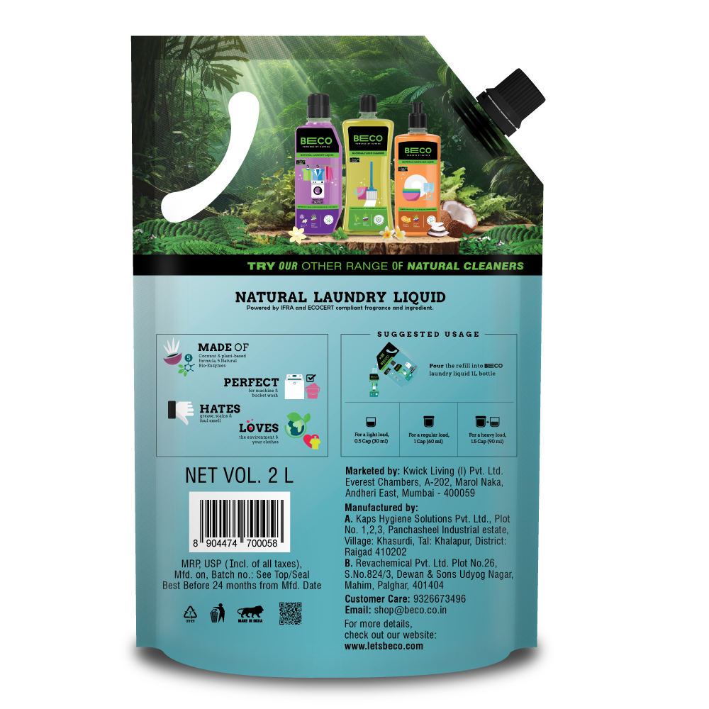 Natural Laundry Cleaner Liquid Refill | Top Load - 2 litre_