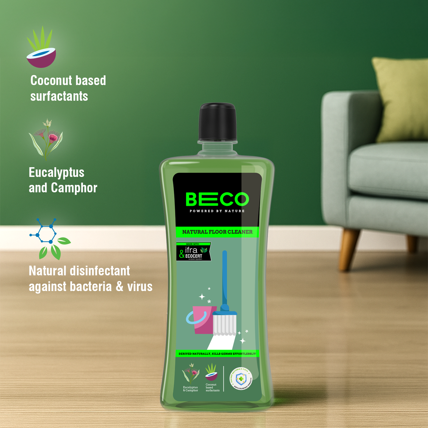 Natural Floor Cleaner Liquid - 1 litre - Eucalyptus & Camphor