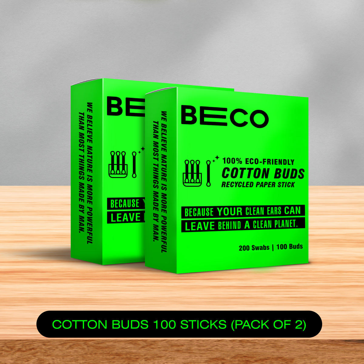 Cotton Buds with Recycled Paper Sticks - 100 sticks (Pack of 2)