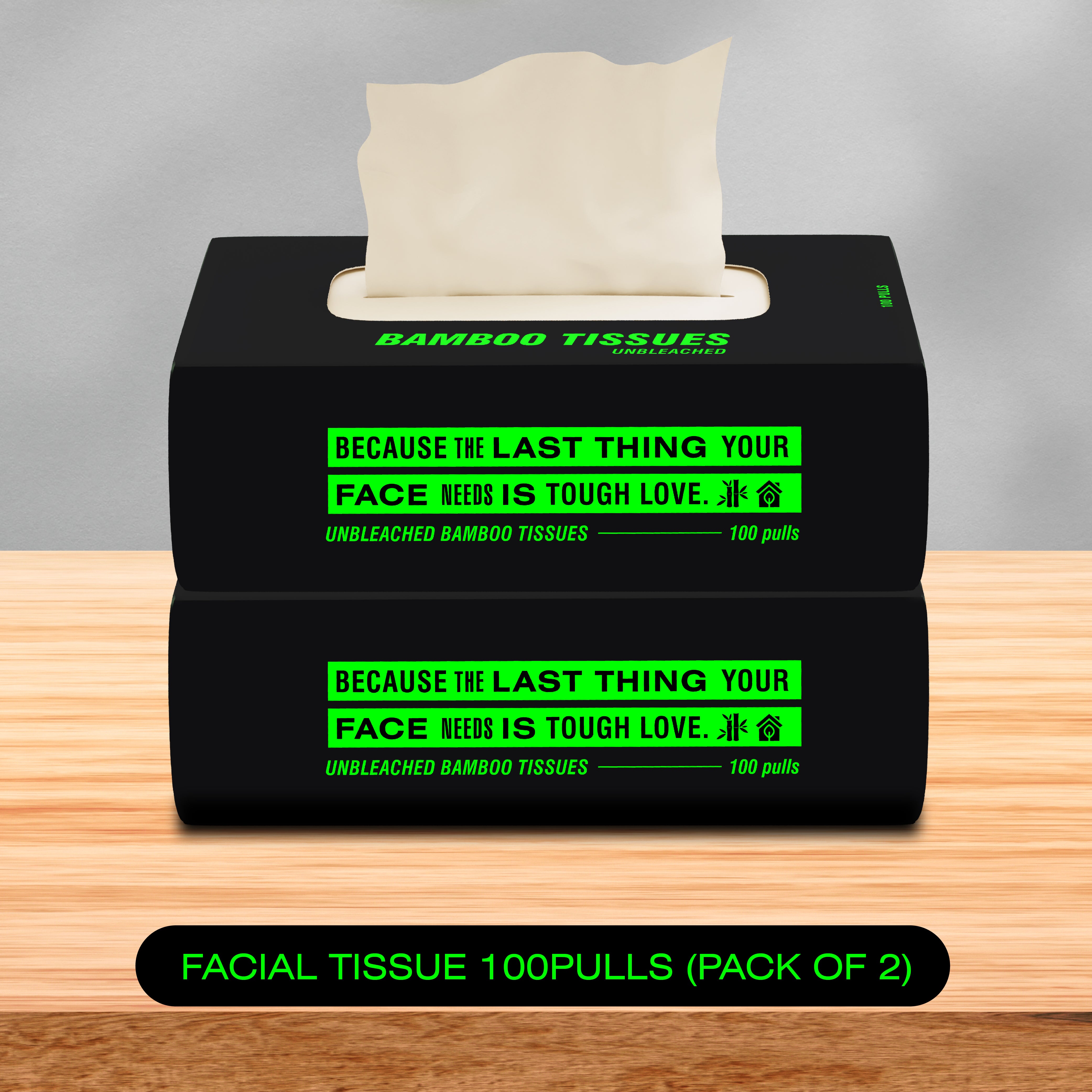 Bamboo Facial Tissues - 100 pulls 2ply (Pack of 2)