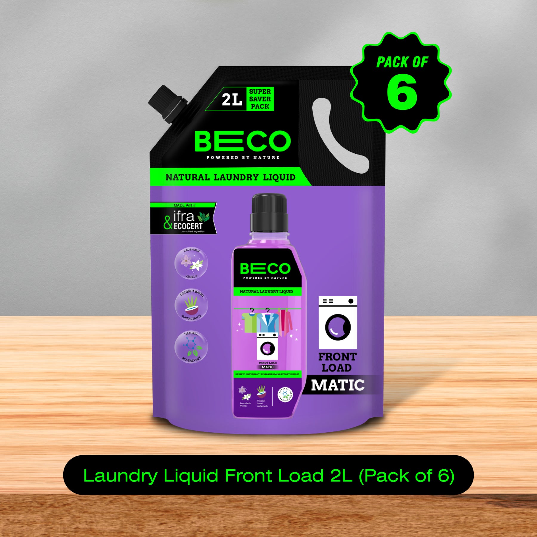 Natural Laundry Cleaner Liquid Refill | Front Load - 2 litre (Pack of 6)