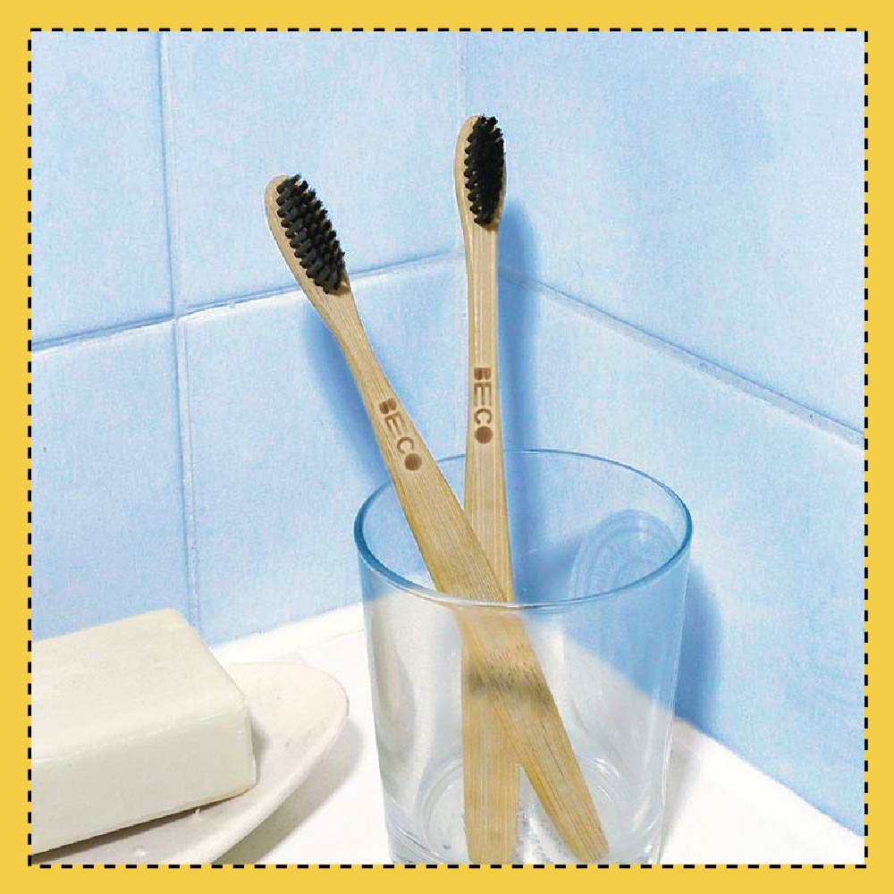 Bamboo Toothbrush with Activated Charcoal Bristles, Pack of 4_